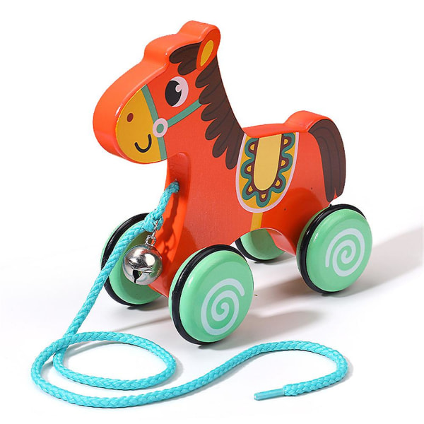Baby sarjakuva eläinlelut auto, puinen vetävä kävelevä toddler , kehittävä lelu tytölle pojalle syntymäpäivälahja Horse