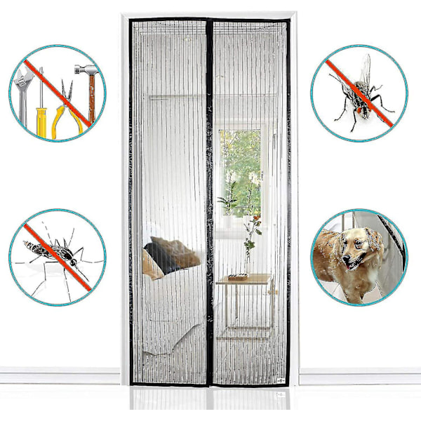 Magnetisk fluenet dør 80*210 cm, magnetiske gardiner kan nemt fastgøres og samles uden boring Szkyd