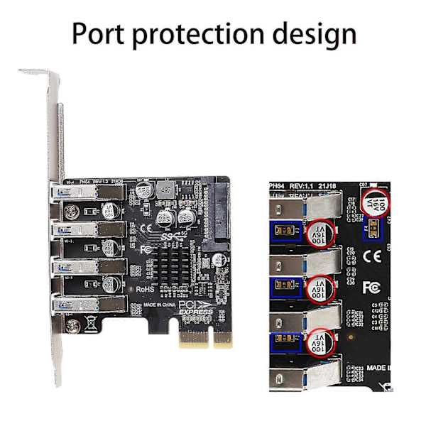 Pcie Usb 3.0-kort 4 Portar Express Till Usb Expansionskort Kompatibelt För Windows 10/8/7/xp