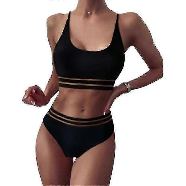 Ribstrikket Bikini Sæt med Stropper og Lav Talje til Kvinder (xiatian)