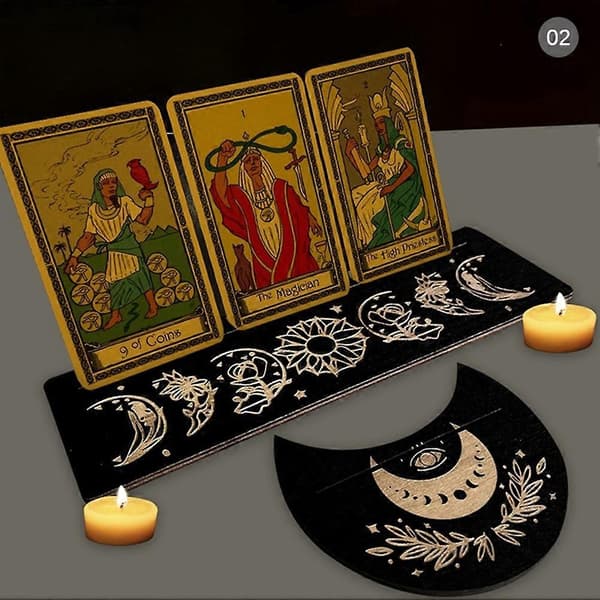 Månformad träbas displayställ Tarotkort träbasfäste rektangulärt displayställ, A Black