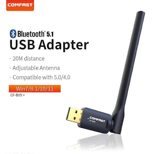 COMFAST USB Bluetooth Adapter 5.1 2.4GHz 3Mbps For Win10/11 PC Høyttaler Trådløs Musikk Lyd Øretelefon Mottaker Sender