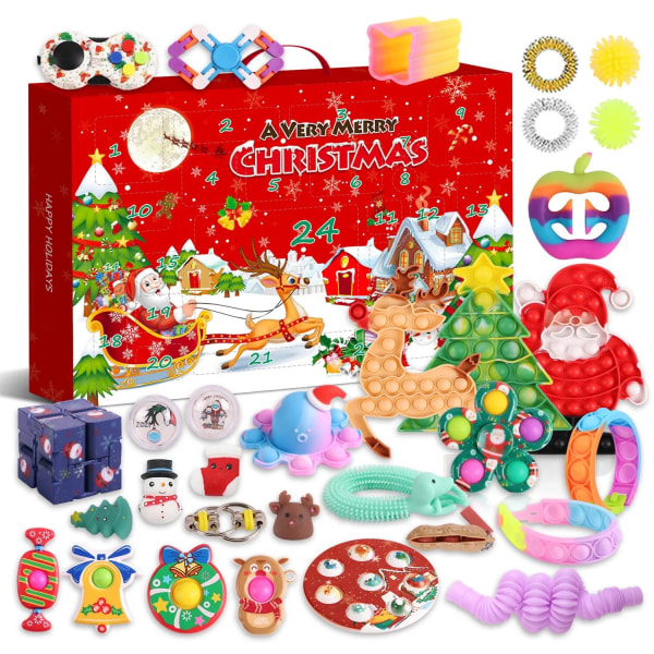 Ny adventskalender 2021 Julleksak för barn Nedräkningskalender 24 dagars julleksaker Jul Push Bubbles Toy Pack Present Noel Silver