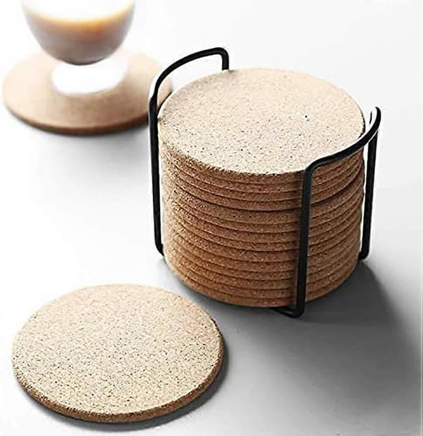 15 korkkialustaa metallitelineellä (10 cm, pyöreä)