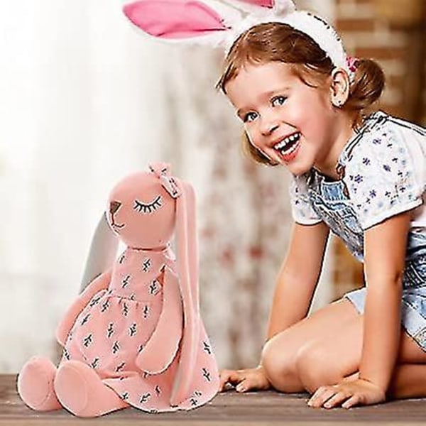 Kanin plysch stoppade dockor - plysch kanin med diskettöra, fyllda djur långa öron kanin leksaker | Söta påskpresenter för flickor, heminredning Pink
