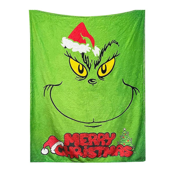 Christmas Grinch Tepper Og Kaster The Green Monster Fall Mykt Teppe For Coach, Xmas Green Elf Bed Teppe Plysj Reise Tepper style 4