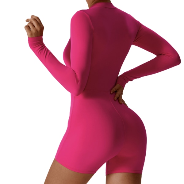 Öppen krage Dragkedja Bodysuit Dans Fitness Sport Bodysuit pink L