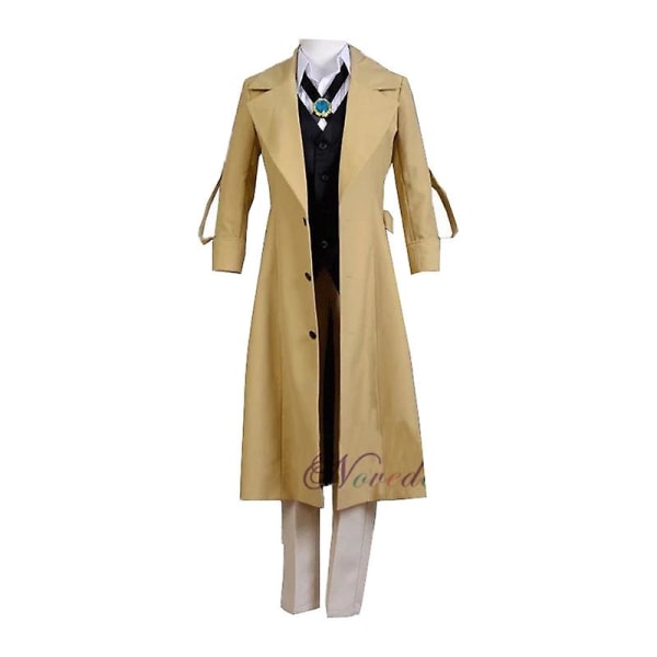 5 stk Anime Bungo Herreløse hunder Dazai Osamu Halloween Carnival Cosplay kostyme antrekk Windbreaker Coat Uniform Drakter For Kvinner Menn Fullt sett med tilbehør S