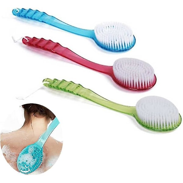 3-pack Långskaftad Plastbadborste Hudrengöring Rygg Scrubber Massagerborste Present