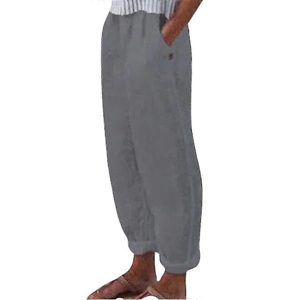 Dame Ensfarvede Lange Bukser Lige Ben Benklæder Lommer Casual Underdele