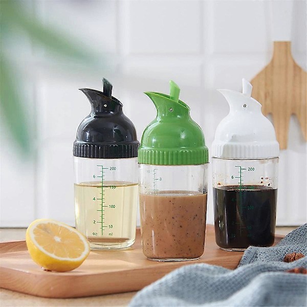 4-pak Salatdressing Shaker, 200 ml Dressing Mixer Shaker Flasker, Sort & Hvid & Grøn