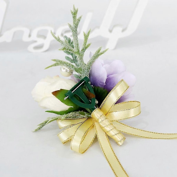 Bröllopskorsage Brud Silkesblomma Brudgum Boutonniere Knapphålsnål