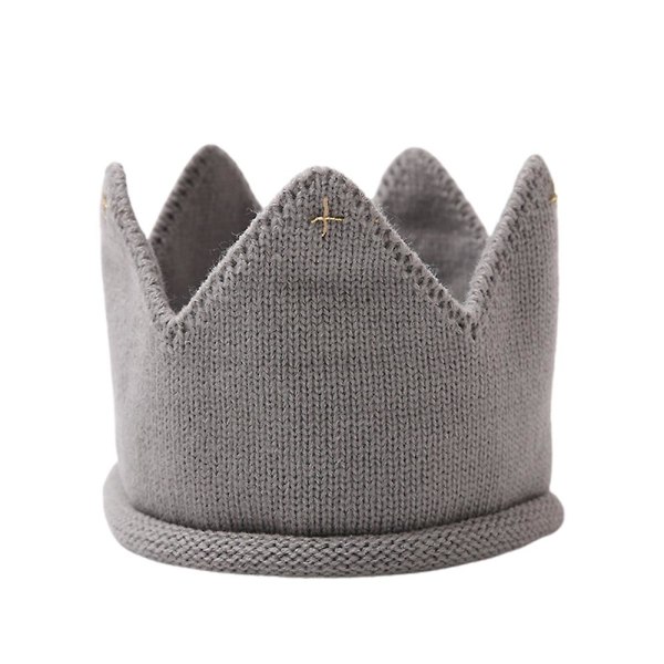 Småbarn Baby strikket lue Crown Cap Myk Beanie Pannebånd Fotografi rekvisitt dekorasjon Grey