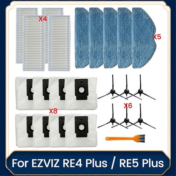 24 stk. Tilbehørssæt til EZVIZ RE4 Plus / RE5 Plus Støvsuger Dele Sidebørste Filter Støvposer