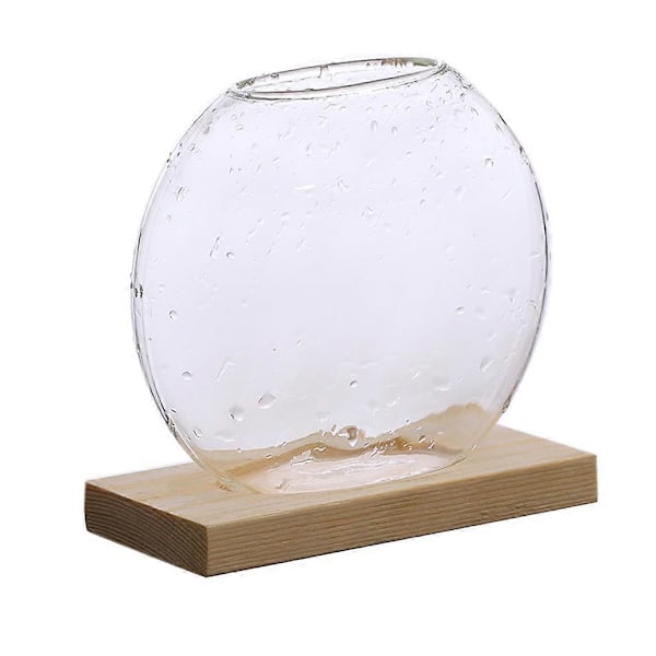 Glas Hydroponisk Blomkruka Vas Terrarium Behållare med Ställ Trä