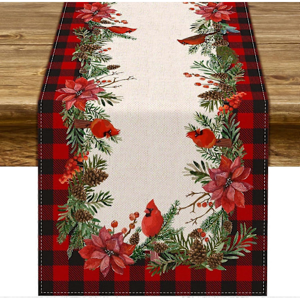 Jule Cardinal Bordløper Buffalo Plaid Sjekk Julestjerne Kristtorn Jul Vinter Ferie Kjøkken Spisestue Hjem Dekorasjoner (13\" x 72\")