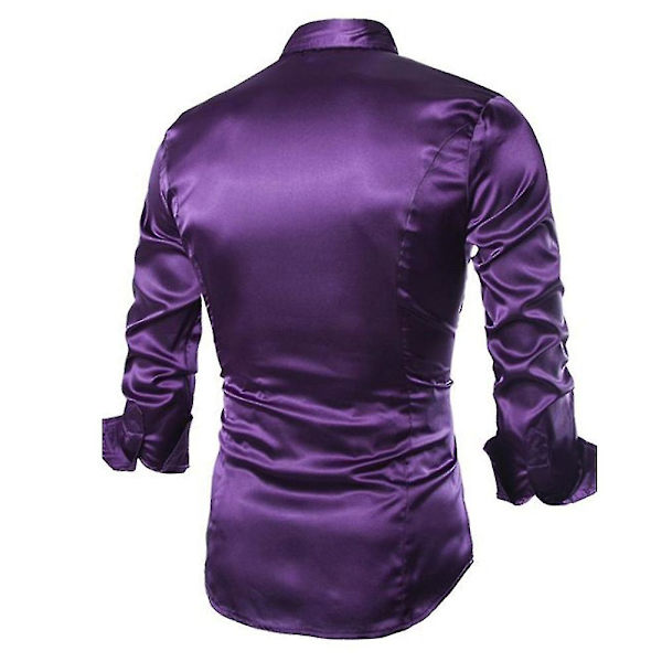 Miesten ylellinen mekkopaita Slim Fit Casual Form Dance Party -muodolliset paidat Purple L