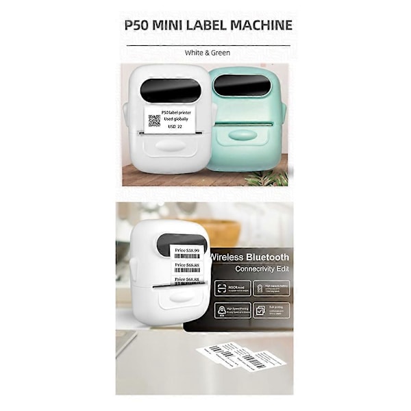 P50 Termisk Etiketprinter Bluetooth Etiketmaskine Stregkode Etiketprinter