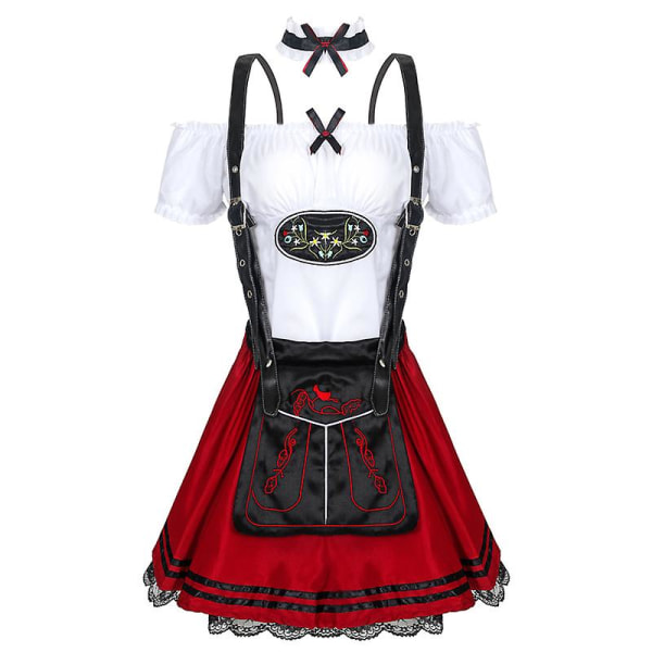 Nyt karneval Oktoberfest kostume Top Halter Nederdel Alperne National Parade Clubs Wench Cosplay Fancy festkjole Halloween Red XL