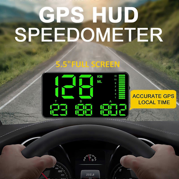 5,5 tommer GPS-speedometer kilometertæller HUD digitalt display, med overhastighedsalarm til alle køretøjer, biler, lastbiler, cykler, motorcykler, hastighed, kørelængde 24