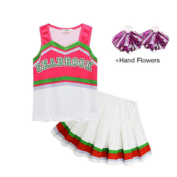 Girs Zombies 3 Addison Kids Cosplay kostumer Toppe+nederdel+håndblomster+hovedbeklædning 4stk Suit Cheer Leader Børn Halloween Outfit 86001  Sets B 140cm
