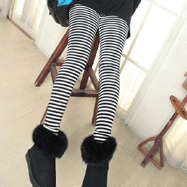 Dam Ankel Långa Skinny Leggings Svart Vit Horisontellt Randiga Byxor Tights