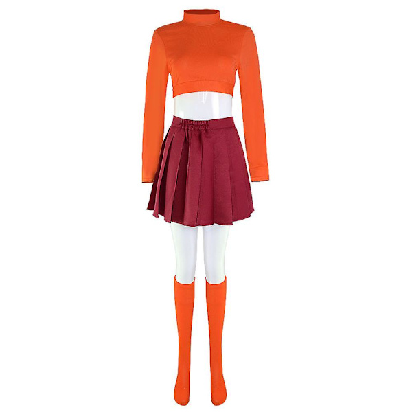 Cosdaddy Velma Daphne Cosplay Costume Dame Skjorte Skjørt Parykk Dresser Voksne menn Shaggy skjorte Bukser Dresser Halloween Carnival Costume T4 XS