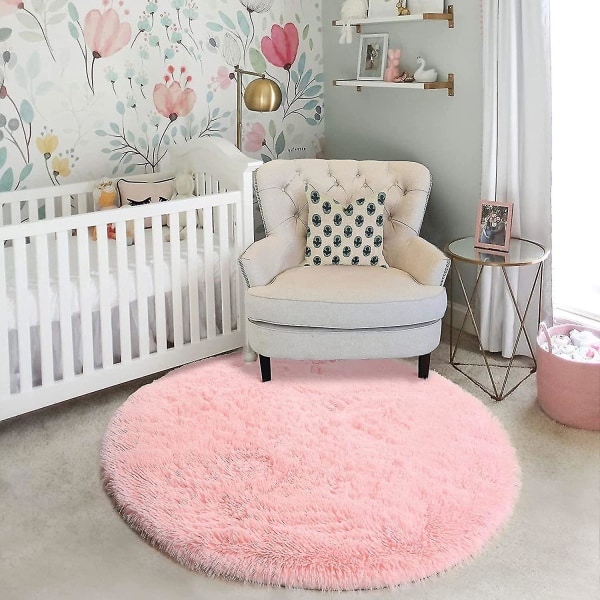 Tflycq Blush Round Teppe For Soverom, Fluffy Circle Teppe 4'x4' For Barnerom, Furry Teen For Tenåringsjenter Rom, ragget Sirkel Teppe For Barnehage Rom, fuzzy P