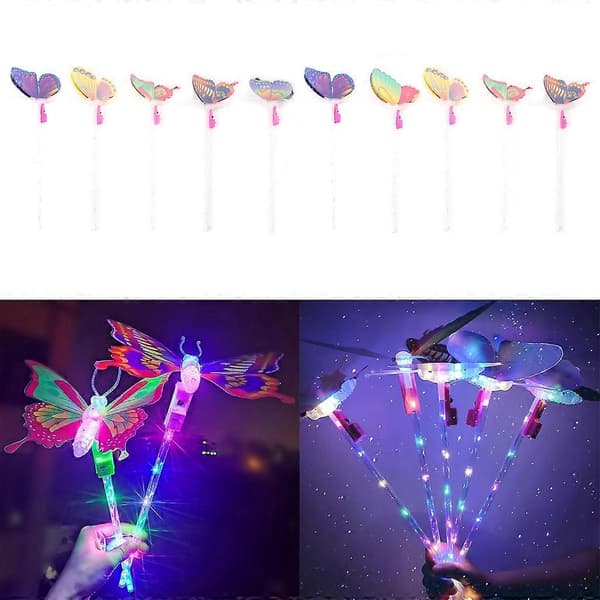 10 stk. LED Sommerfugler Blinkende Tryllestav Lysende Barn