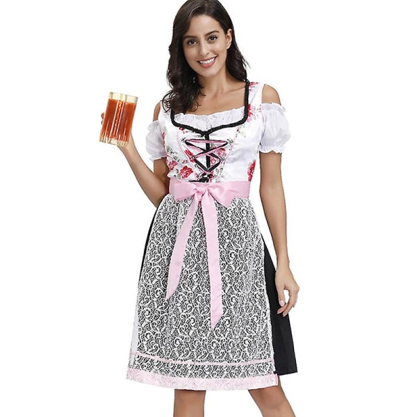 Flere Dirndl Oktoberfest Kostume Traditionel Beerfest Klubber Tjenestepige Servitrice Cosplay Fancy festkjole Karneval Halloween White XL