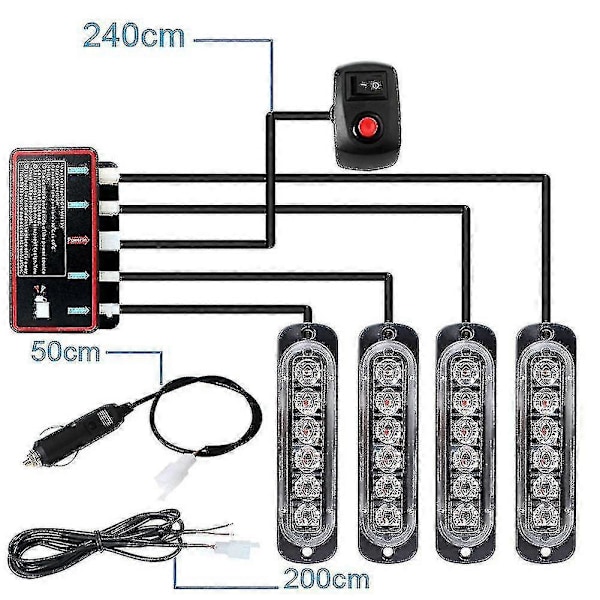 4 stk. 6led Stroboskoper 12v Strobelys 4 I 1 Bil Nødlys Blinkende Nødlys (