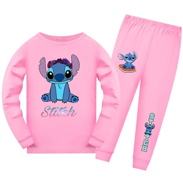 Lilo & Stitch Set för barn Långärmad T-shirt Byxa Set Lounge Wear Pyjamas Pink 7-8 Years