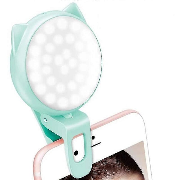 2023 - Ring Light Selfie Clip, Mini Genopladelig 9-niveau Dæmpbar Lysstyrke med 32 Leds, 2 - 8 Timer (ShiKai)