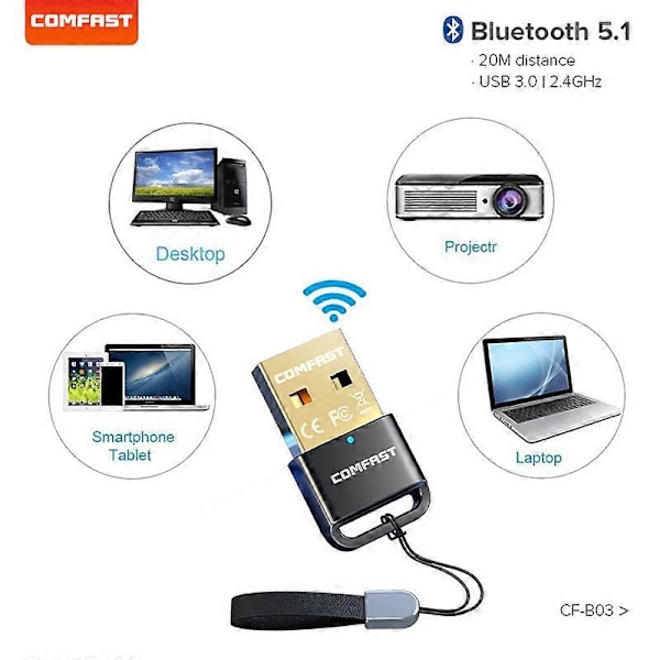 COMFAST USB Bluetooth Adapter 5.1 2.4GHz 3Mbps For Win10/11 PC Høyttaler Trådløs Musikk Lyd Øretelefon Mottaker Sender