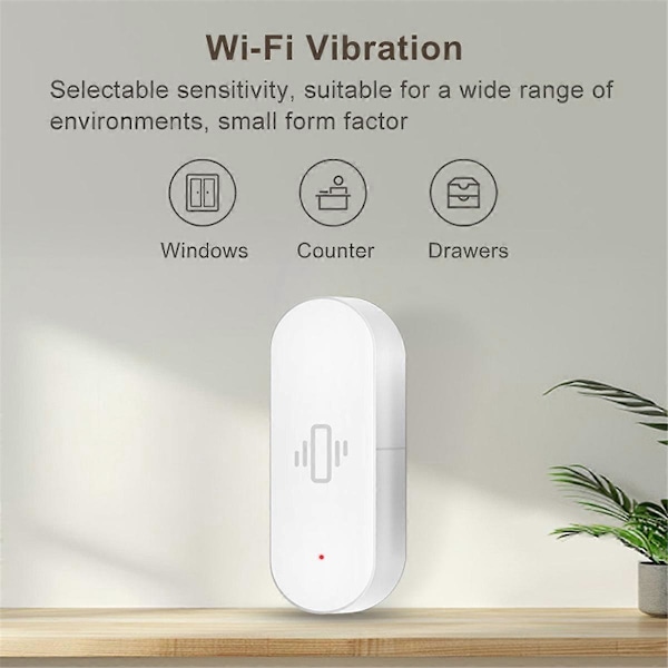Tuya WiFi Smart Vibrasjonssensor Bevegelsesdeteksjon Sanntids Fjernovervåking Alarm for Hjem Vindu Dra