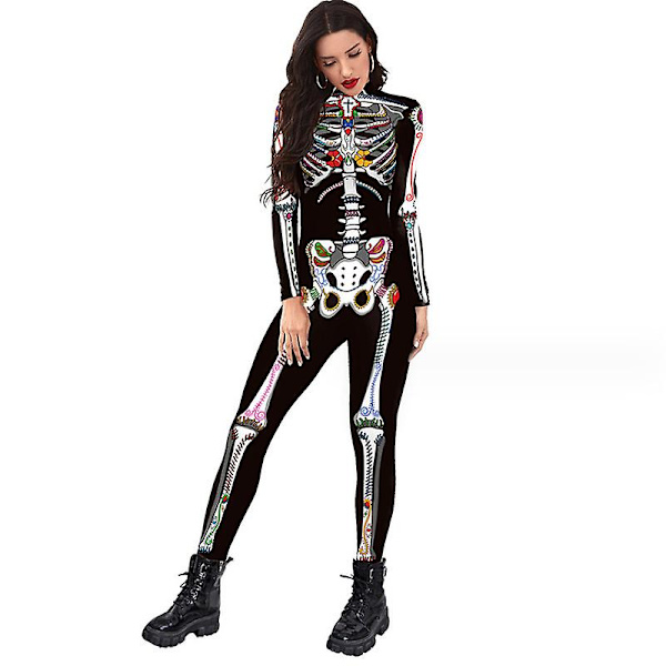 Kvinder Halloween fest kostume Skull Print Langærmet Jumpsuit Outfit style 3 M