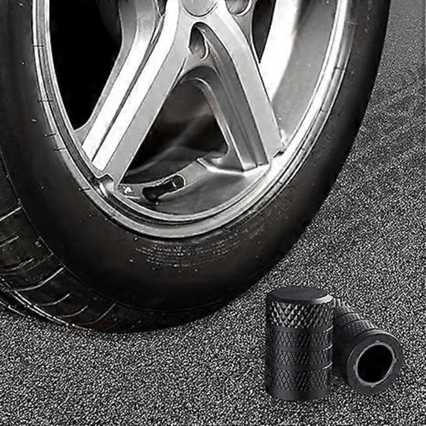 Dækventilhætter, Sort, 4 Stk./Pakke, Anodiseret Aluminium Dækventilhættesæt, Korrosionsbestandigt, Universelle Ventilhætter til Biler, Lastbiler, Motorcykler