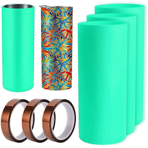 3 Set Sublimeringstumblers Silikonband Ärm för 20 Oz Smala Raka Tomma Muggar med Transfertejp, Pressmaskin