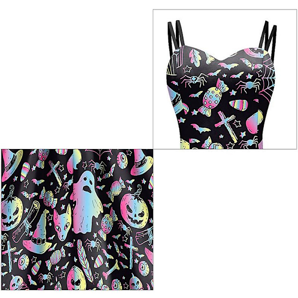 Halloween-mekko Naisten V-kaula-kaula print mekko Vintage rusetivyö-cocktail-mekko syksyn baggy midi-mekot COLOR 1 S
