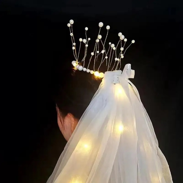 Bachelorette slør Bachelorette slør til brud LED brude bryllup slør White Light Up blyant kant brudeslør med hår klip Warm Light