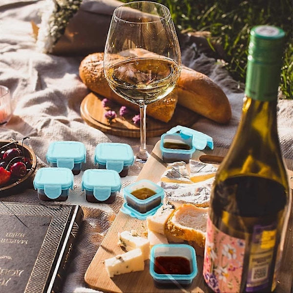 Mini Salladsdressingbehållare Återanvändbara Plast Såsbehållare Små Sås Kryddkoppar med Lock för Matlåda Picknick Resa