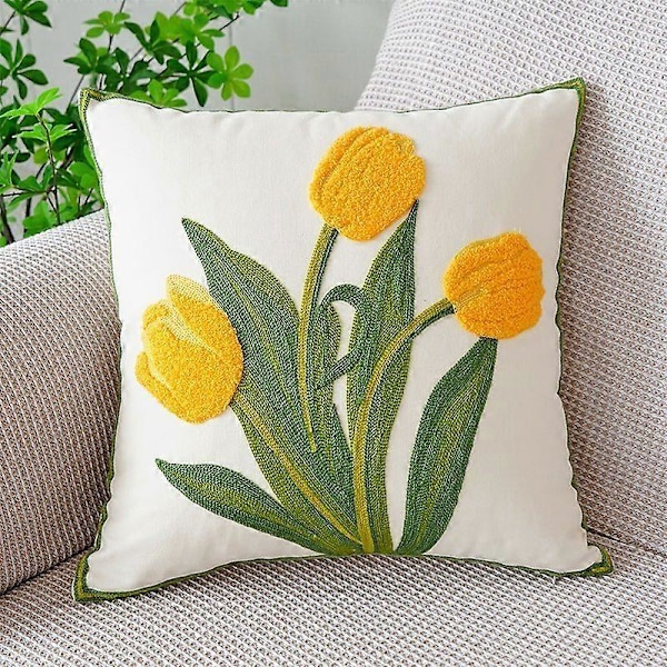 Set med 2 Broderade Kuddfodral 45x45cm Trädgårdsblommor Örngott för Sovrum Soffa Vardagsrum Hem Café Dekoration