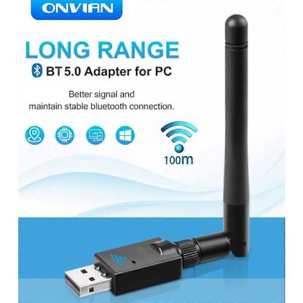Onvian USB Bluetooth 5.0 Adapter Dongle Antenne Lang Rækkevidde 100M Trådløs Audio Modtager Sender Til PC Laptop Win 7/8/8.1/10