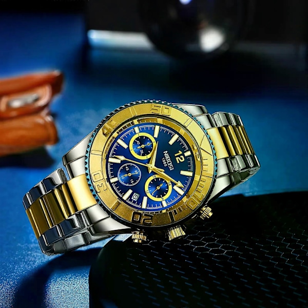 Nibosi Casual Sport Herreure Chronograf Rustfrit Stål Dykkerur Armbåndsur Stort Urskive Quartz Ur Lysende Relogio Masculino
