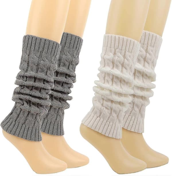2 par damleggings, benvärmare (2 st, vit, grå)