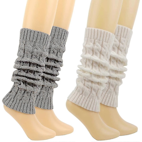 2 paria naisten leggingsejä, säärystimiä (2 kpl, valkoinen, harmaa)