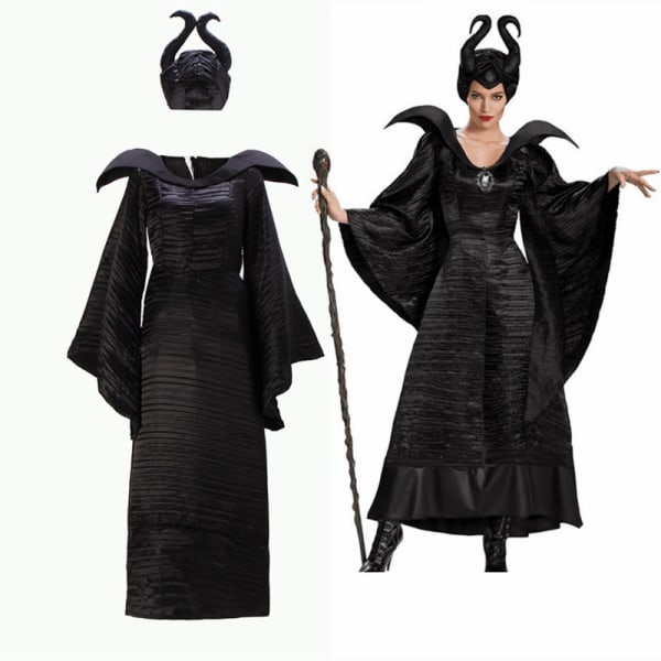 Halloween kostume Maleficent sort heks kostume voksen kappe djævel kostume cosplay kostume S