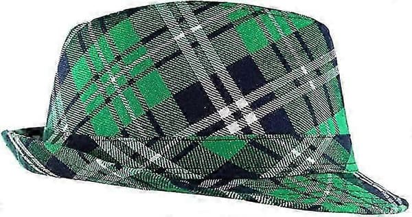 Irländsk Rutig Grön Fedora St. Patrick's Day Leprechaun Hatt