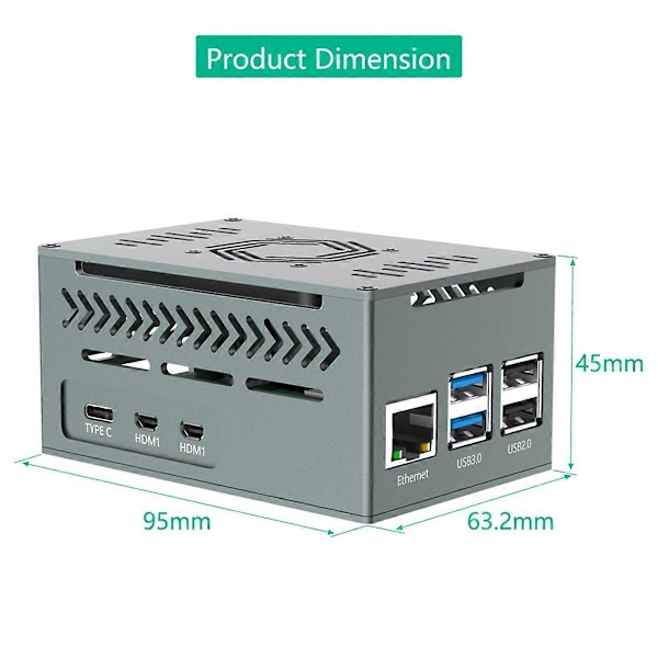 Case til Raspberry Pi 5, med 4010 PWM-blæser og kobberkøleplader