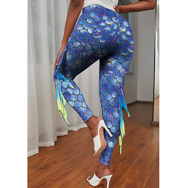Yoga Print Leggings For Women Fish Scale High Waisted Bukser Halloween Costume Tights style 2 M